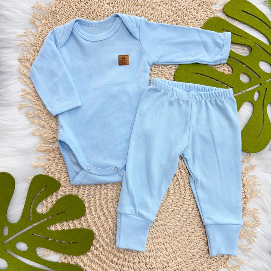 Conj. Body e Calça 100% Algodão Pima com Proteção UV50+ - Azul Bebê